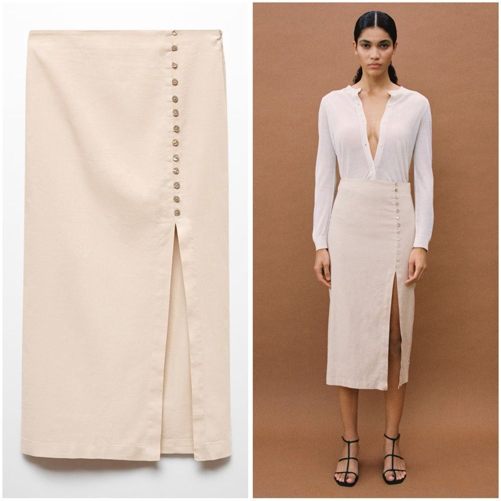 MANGO LINEN SKIRT WITH SLIT